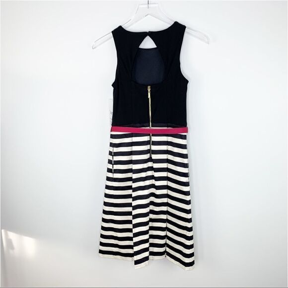 Eliza J Black/Cream Striped Skirt Fit And Flare‎ Dress Size 0 NEW With Tags - Picture 3 of 16